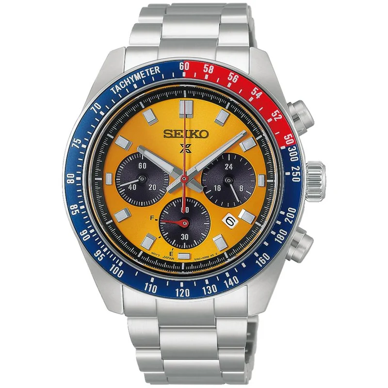 Orologio da uomo SEIKO PROSPEX SPEEDTIMER HBJ004P con quadrante giallo ispirato ai Pogue, cronografo solare V192, modello JDM.