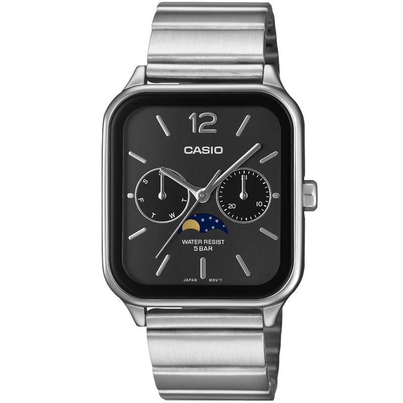 Orologio da uomo CASIO Collection STANDARD MTP-M305D-1AJF con quadrante nero e fasi lunari, stile JDM.