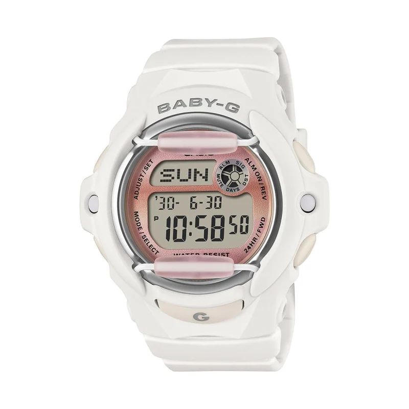 Orologio digitale da donna CASIO BABY-G BG-169GD-7JF JDM con sfumatura grunge bianca.