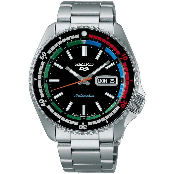 Orologio da uomo meccanico automatico Seiko 5 Sports SKX Sports Style Retro Color Collection SBSA221, nero