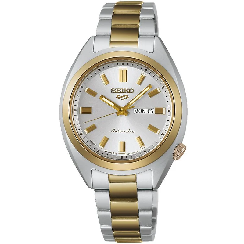 Orologio automatico da donna Seiko 5 Sports serie SNXS, formato piccolo, con cassa Hebitama, modello SRRA012, quadrante in oro bianco, uscito il 5 dicembre.