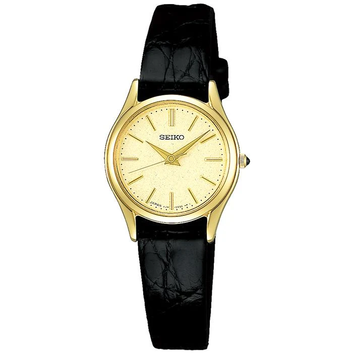 Coppia di orologi al quarzo Seiko Dolce & Exceline SWDL160 da donna con cinturino in pelle, oro e nero