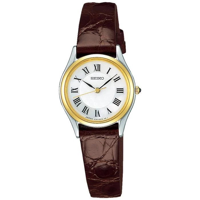 Coppia di orologi al quarzo Seiko Dolce & Exceline SWDL162 da donna con cinturino in pelle bianco/marrone