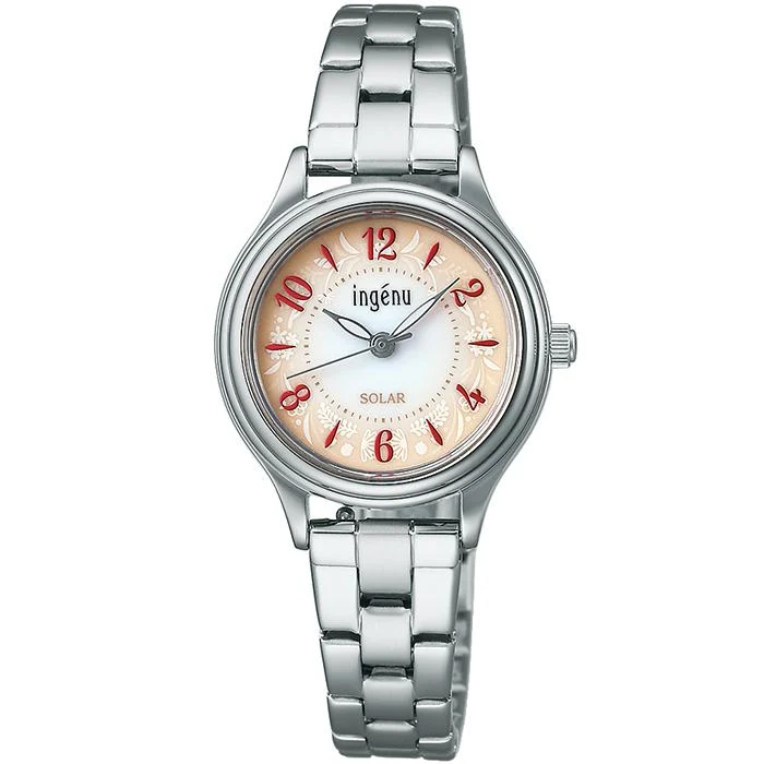 Alba Angeine "Life with Flowers" SEIKO AHJD435 Orologio solare da donna con quadrante sfumato rosso e cinturino in metallo