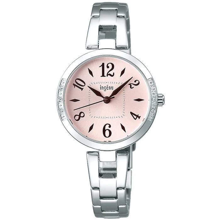 Orologio da donna Alba Angeine Quartz AHJK449 a batteria con cassa in cristallo, quadrante rosa e cinturino in metallo