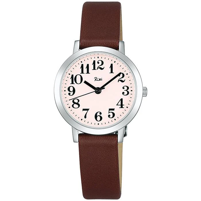 Orologio al quarzo da donna Alba Riki Standard AKQK409, a batteria, quadrante rosa, cinturino in pelle marrone