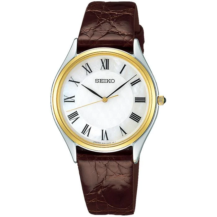 Seiko Dolce & Exceline Pair Quartz SACM152 Cinturino in pelle da uomo bianco/marrone