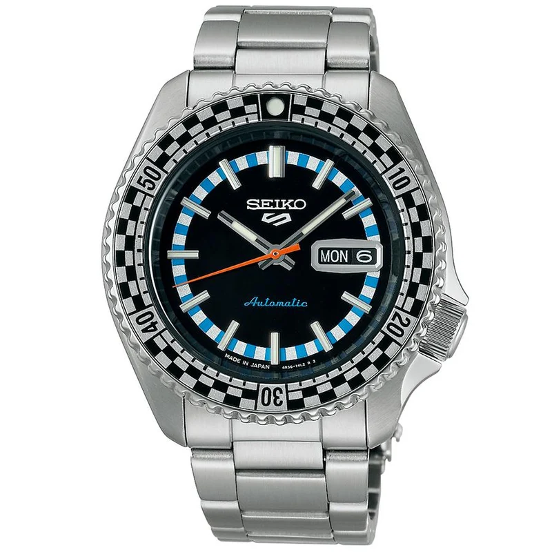 Orologio da uomo automatico SEIKO 5 Sports SBSA245 Checkered Flag Black JDM Retro.