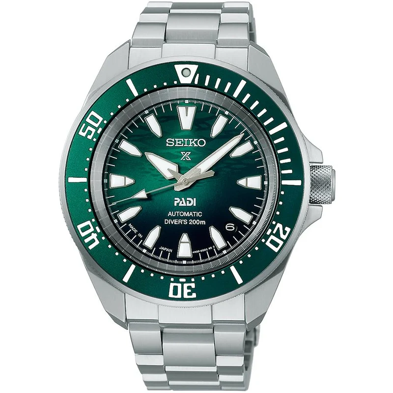 Orologio subacqueo meccanico da uomo Seiko Prospex Samurai PADI Special Edition SBDY135, verde smeraldo