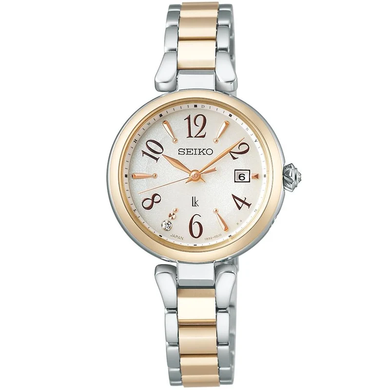 Orologio da donna Seiko LUKIA Grow Peony con motivo peonia bianca SSQW086 e quadrante con diamanti