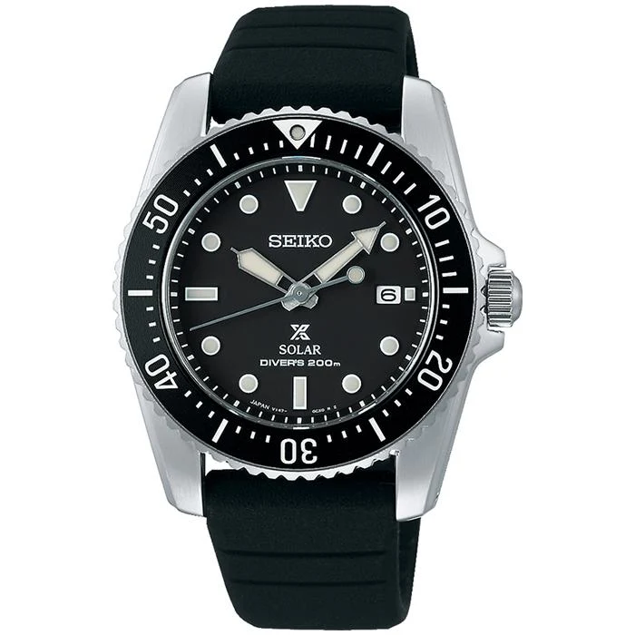 Orologio solare in silicone da uomo Seiko Prospex DIVER SCUBA SBDN075, nero