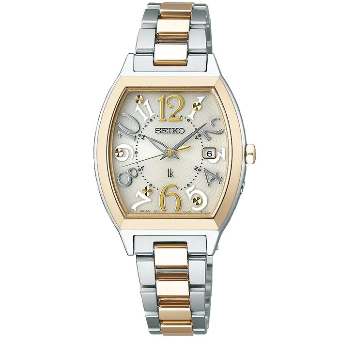Orologio da donna Seiko Lukia Standard Collection SSVW216 a carica solare e radiocontrollato, modello Tonneau, in oro champagne.