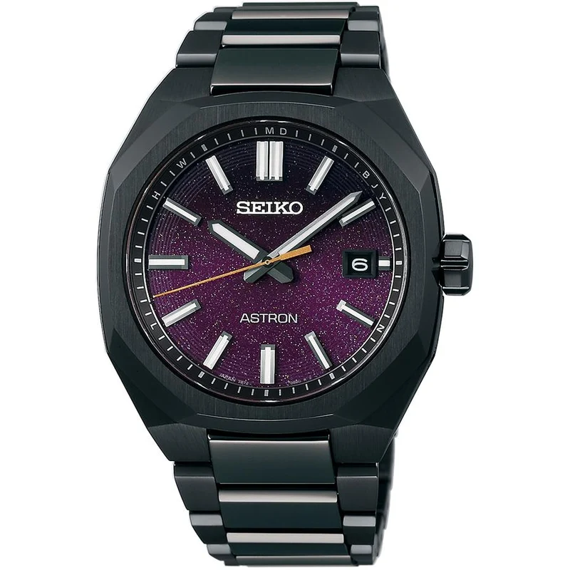 Orologio da uomo Seiko Astron Nexter 2025 Limited Edition Starry Sky SBXY091 con radiocontrollo solare, colore nero e viola