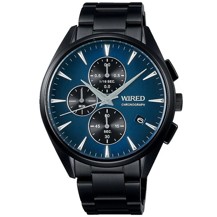 Orologio cronografo al quarzo da uomo Seiko WIRED TOKYO SORA AGAT440 a batteria, nero e blu