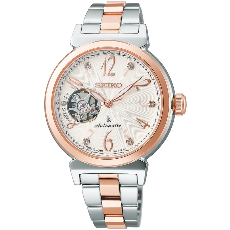 Orologio da donna Seiko Lukia Essential Collection SSVM060, meccanico automatico con movimento a vista e quadrante bianco.