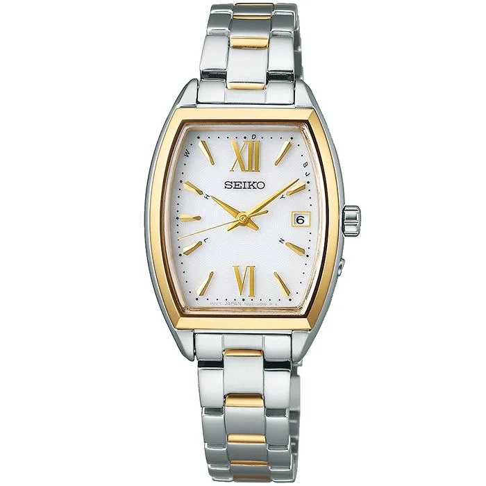 Orologio da donna Seiko Selection Serie S SWFH128 a carica solare e radiocontrollato, colore bianco, modello Tonneau.