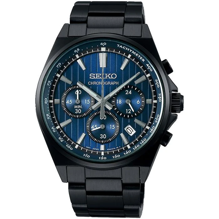 Orologio cronografo al quarzo da uomo SEIKO SELECTION Serie S 8T Chrono SBTR035 con quadrante blu e quadrante nero, alimentato a batteria.