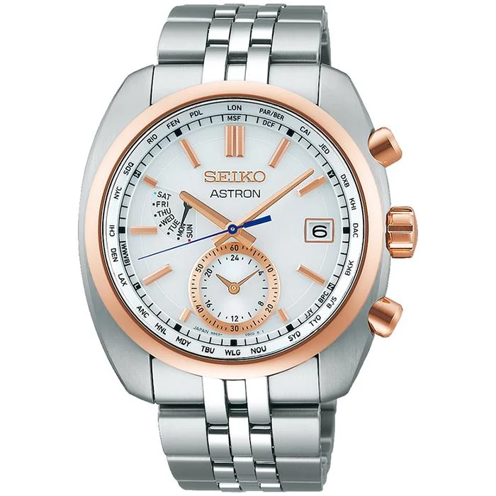 Orologio da uomo SEIKO Astron World Time Classic Elegance SBXY020 con doppio fuso orario, a energia solare e radiocontrollato, in titanio.