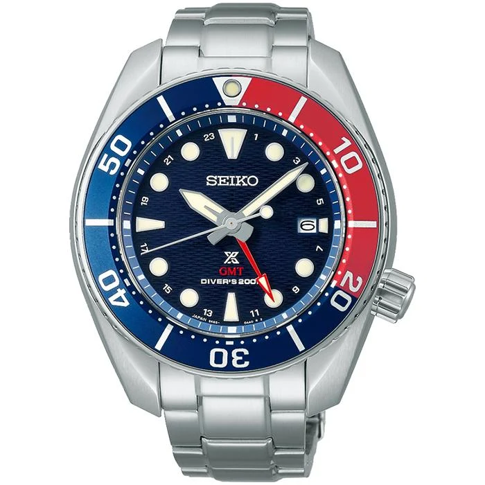 Orologio da uomo SEIKO PROSPEX SBPK005 JDM Solar GMT Diver con quadrante blu e lunetta Pepsi.