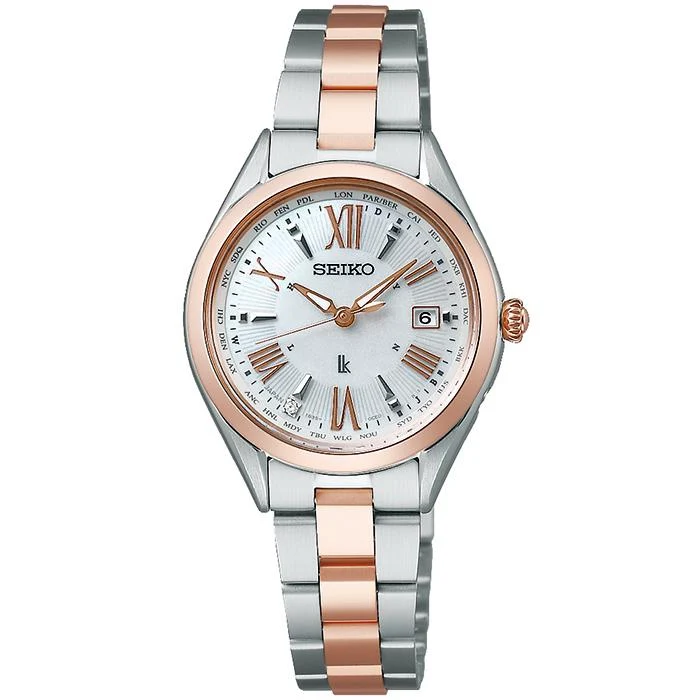 Orologio da donna SEIKO Lukia Lady Collection SSQV104 a energia solare e radiocontrollato, in oro rosa e argento.