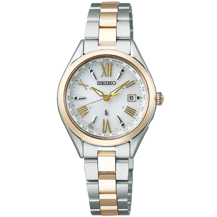 Orologio da donna Seiko Lukia Lady Collection SSQV106 con radiocontrollo solare in oro champagne e argento