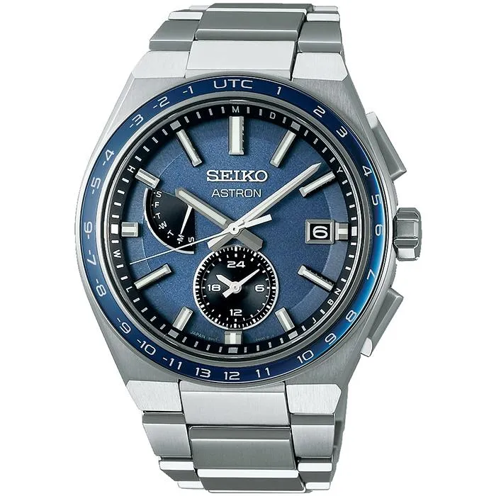 Orologio da uomo Seiko Astron NEXTER SBXY037 con energia solare e radiocontrollato, funzione ora mondiale, blu-grigio [S_BH]