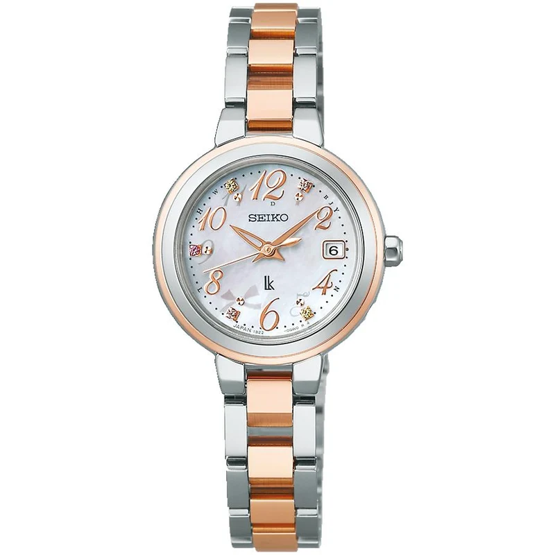 Orologio da donna Seiko Lukia SSVW236, edizione limitata per le festività 2024, con motivo a nastro, radiocontrollo a energia solare e quadrante in madreperla.