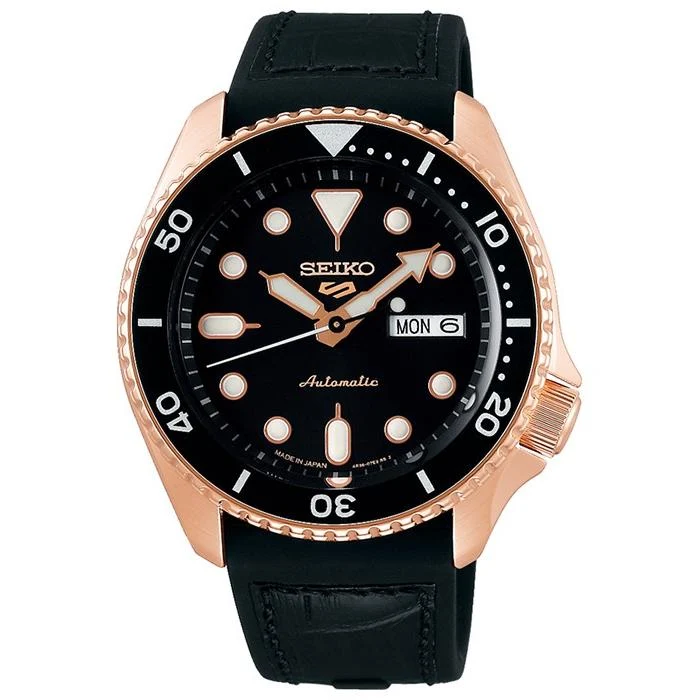 Orologio da uomo SEIKO 5 Sports Specialist SBSA028, meccanico automatico con cinturino in pelle nera.