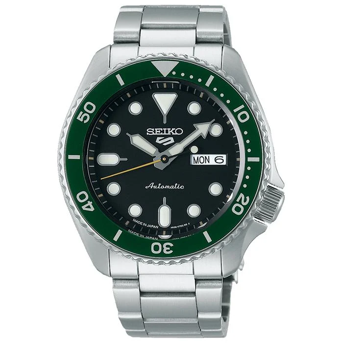 Orologio da uomo SEIKO 5 Sports Limited Edition SBSA107 JDM automatico con datario e quadrante verde in acciaio inossidabile, cinturino intercambiabile.