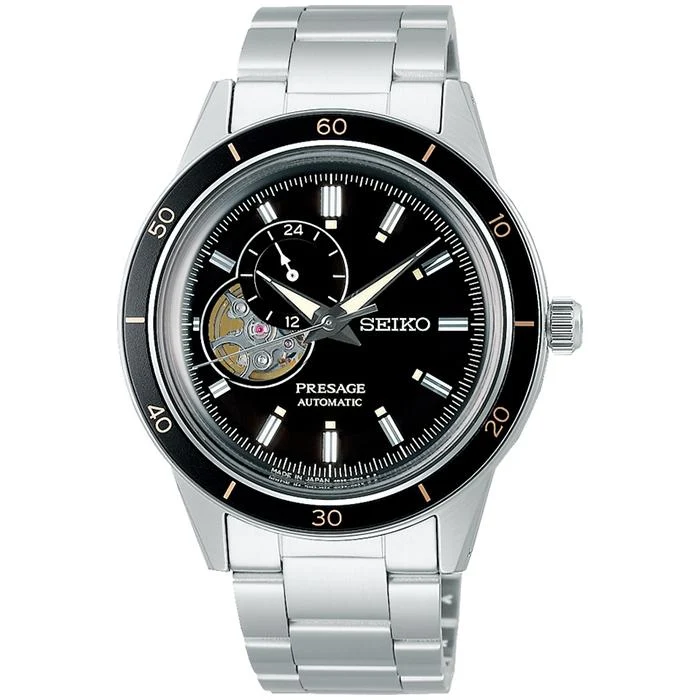 Orologio da uomo Seiko Presage Style 60's SARY191, meccanico automatico con movimento a vista, nero.
