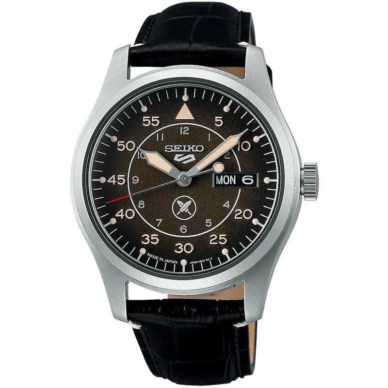 Orologio da uomo meccanico automatico Seiko 5 Sports Limited Edition modello SBSA277, supervisionato da Yuto Horigome, con quadrante sfumato e cinturino in pelle.