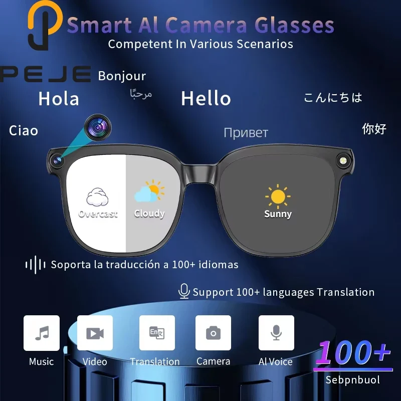 AI Smart Glasses with 1080P Camera, ChatGPT Assistant, Translation & Bluetooth