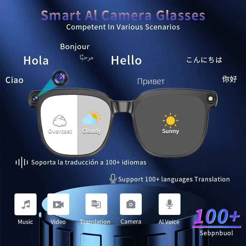 AI Smart Glasses with 1080P Camera, ChatGPT Assistant, Translation & Bluetooth