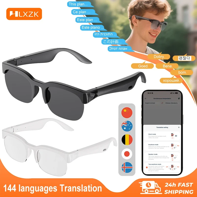 XG89 Translator Smart Glasses – 144-Language Two-Way Translation, Bluetooth Audio & Noise Cancellation