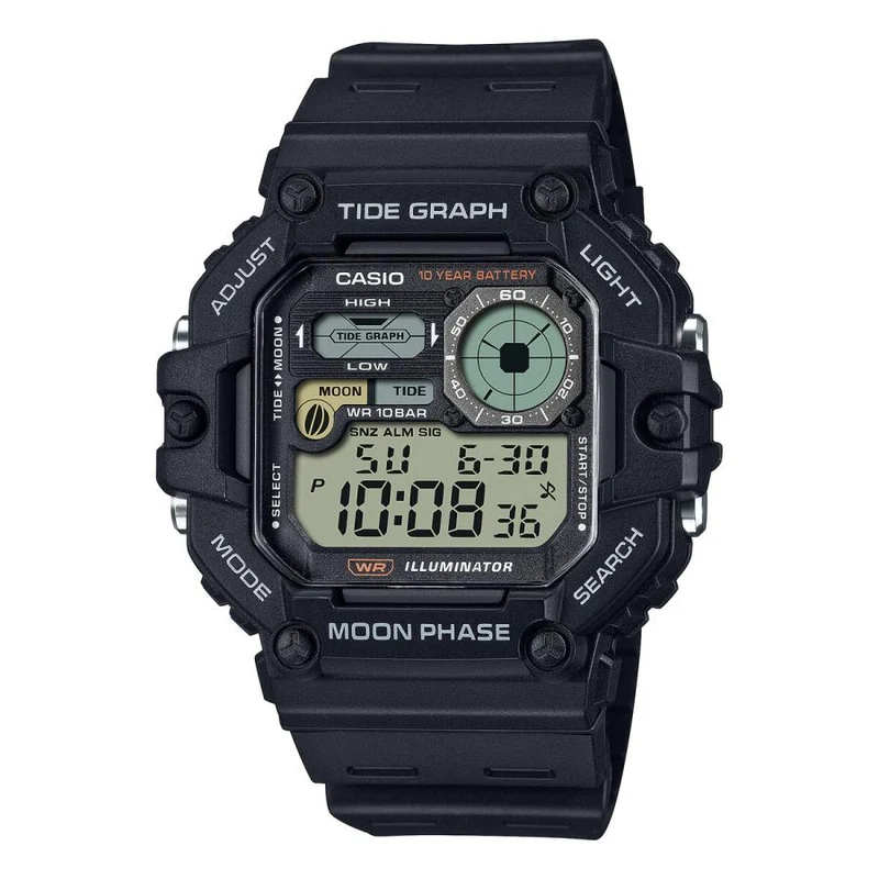 Orologio da uomo CASIO COLLECTION SPORTS WS-1700H-1AJF JDM nero con grafico delle maree e dati lunari.