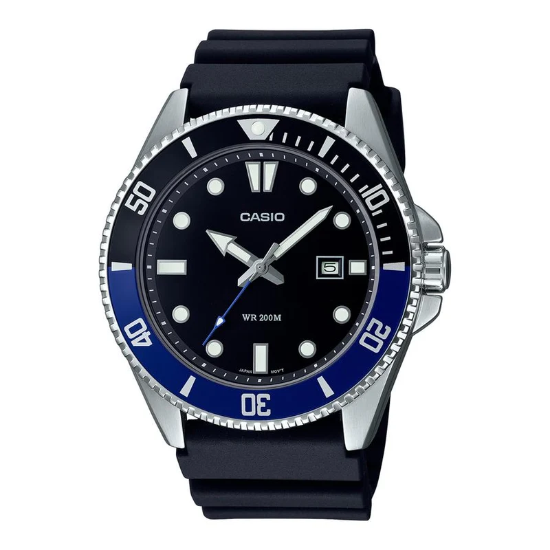Orologio da uomo CASIO COLLECTION STANDARD MDV-107-1A2JF JDM analogico nero e blu, resistente all'acqua fino a 200 metri.