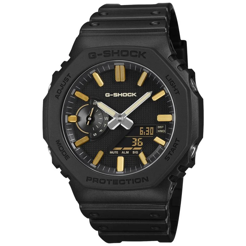Orologio da uomo CASIO G-SHOCK GA-2100LXB-1A9JF JDM LUXE BLACK nero e oro, ottagonale, analogico-digitale con display negativo.