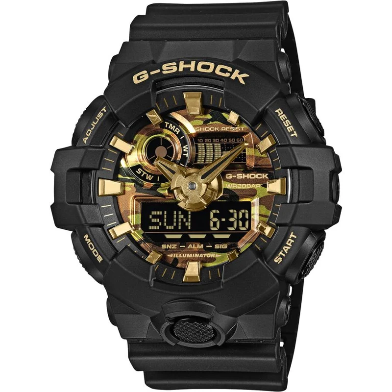 Orologio da uomo CASIO G-SHOCK GA-700CF-1AJF JDM Bold Camo con quadrante mimetico nero e display analogico-digitale.