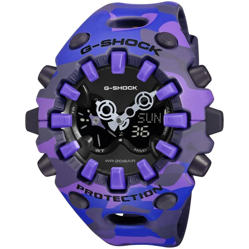 Orologio da uomo CASIO G-SHOCK GA-V01CMG-6AJF JDM Bold Camo Color Camouflage Purple Analogico-Digitale con Display Negativo