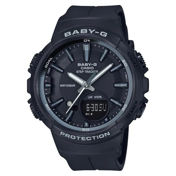 Orologio da donna CASIO BABY-G BGS-100SC-1AJF nero con contapassi e funzione running.