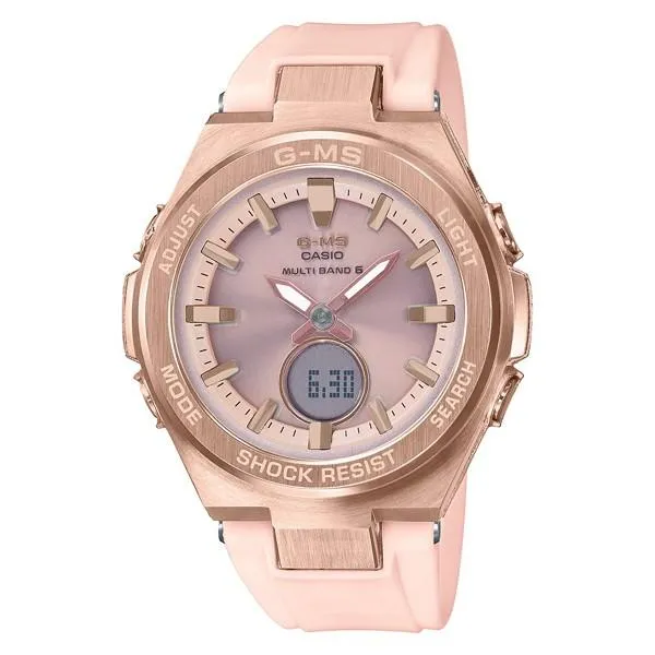 Orologio radiocontrollato a energia solare CASIO Baby-G MSG-W200G-4AJF da donna, oro e rosa.