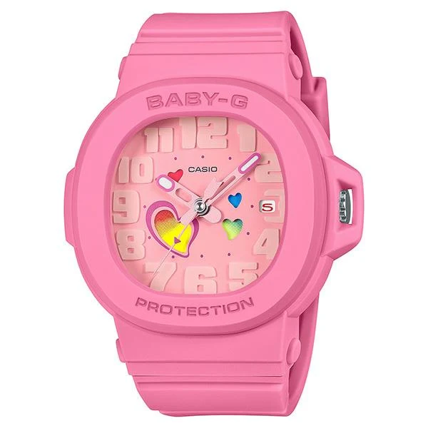 Orologio analogico da donna CASIO BABY-G BGA-10-4AJF JDM Playful Hearts Series con quadrante Swing Heart e quadrante rosa.