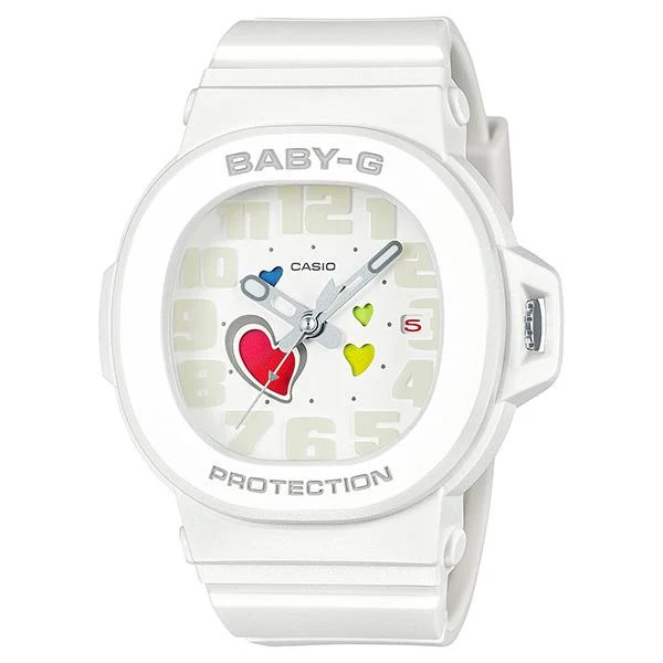 Orologio analogico da donna CASIO BABY-G BGA-10-7AJF JDM Playful Hearts Series con quadrante Swing Heart e quadrante bianco.