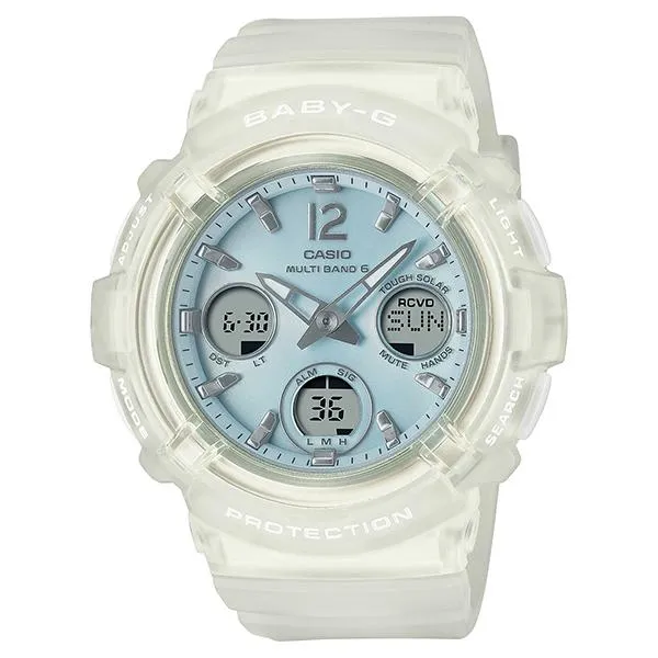 Orologio da donna CASIO Baby-G radiocontrollato a energia solare, bianco, con scheletro, modello BGA-2800-7A2JF.