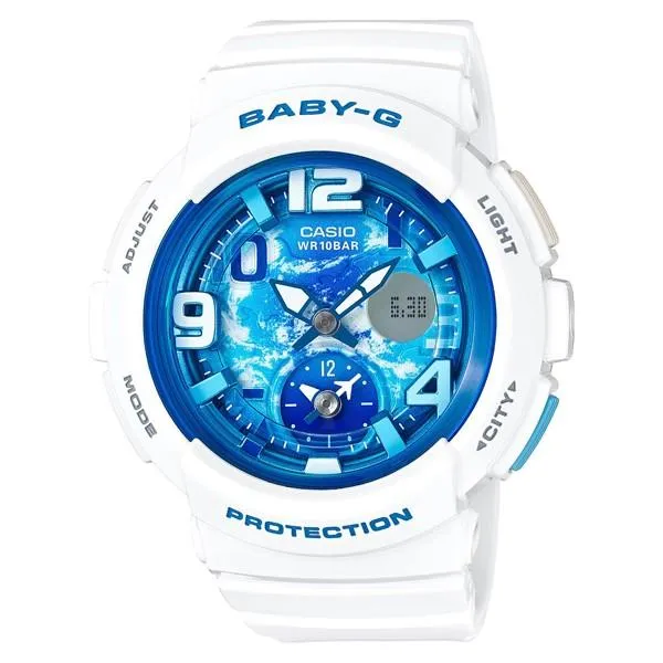 Orologio da donna CASIO BABY-G Beach Traveler BGA-190GL-7BJF, bianco, analogico-digitale, con luce LED.