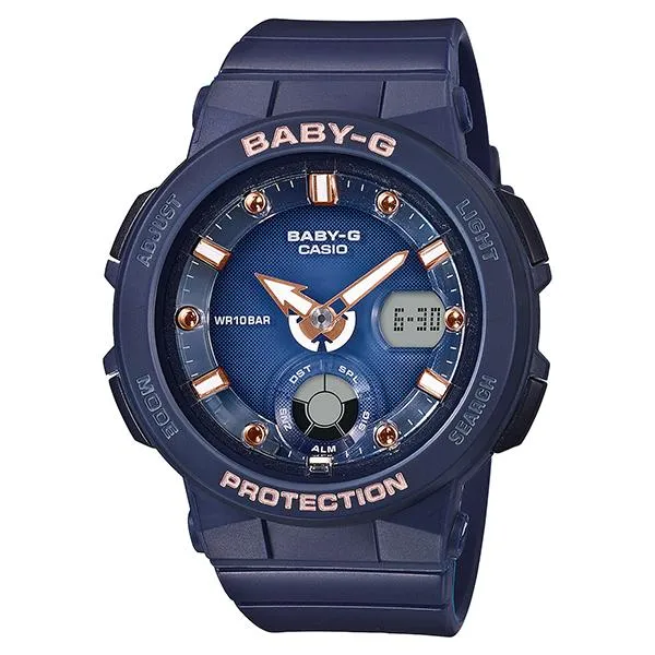 Orologio da donna CASIO Beach Traveler BGA-250-2A2JF Baby-G, colore blu navy.