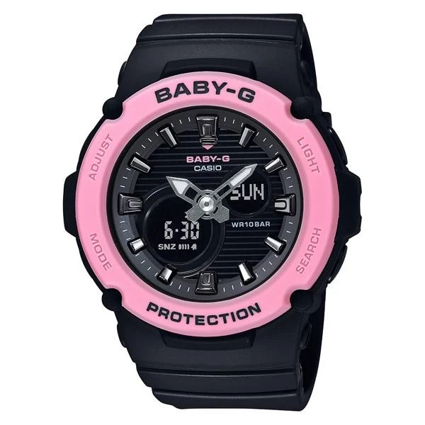 Orologio da donna CASIO BABY-G BGA-270-1AJF con scena di spiaggia rosa.