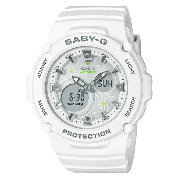 Orologio da donna CASIO Baby-G Flower Series con quadrante bianco a margherite, modello BGA-270FL-7AJF