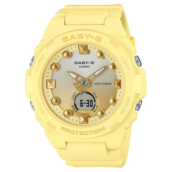 Orologio da donna Baby-G BGA-320-9AJF con design "Spiaggia al mare" color giallo sole.