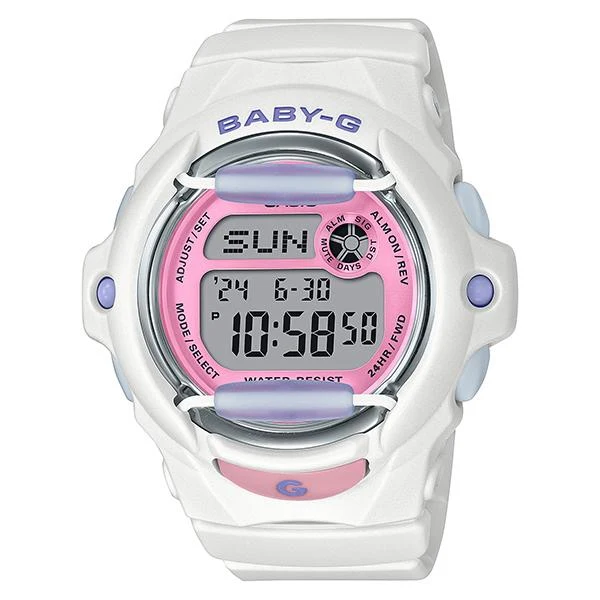 Orologio da donna Baby-G con design tropicale da spiaggia e conchiglie rosa, modello BG-169PB-7JF.